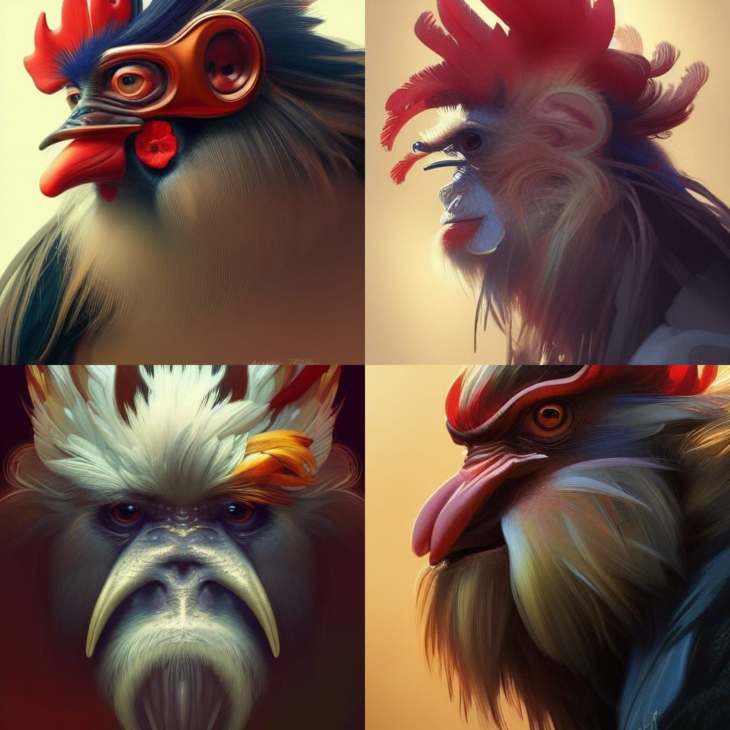 Rooster Monkey Hybrid Portrait in Hyperdetailed Style
