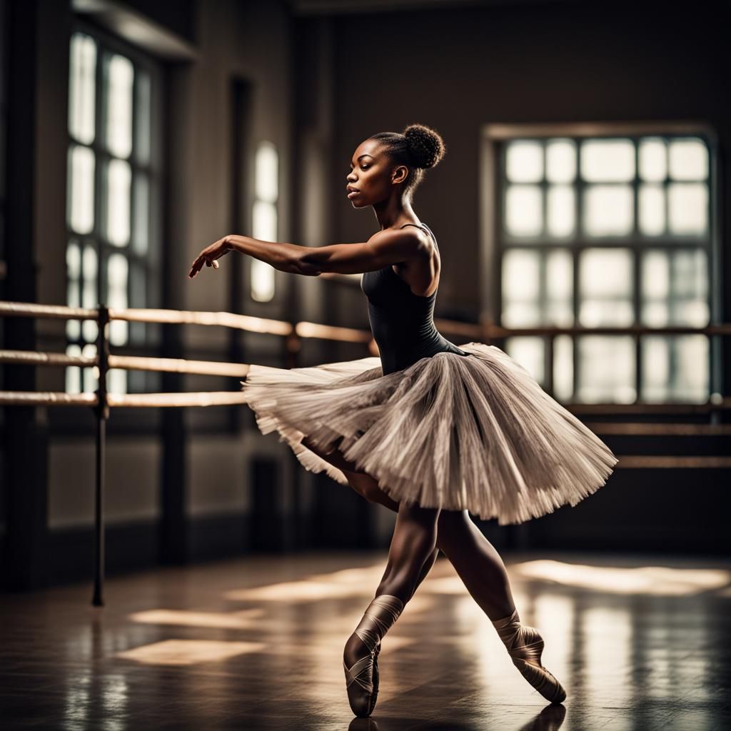 Expressive Black Ballerina in Hyperrealistic HDR Photograph