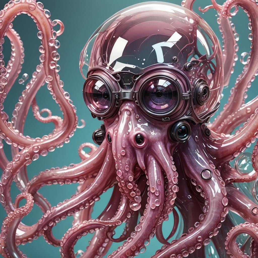 Pink Glass Octopus in Glass Helmet