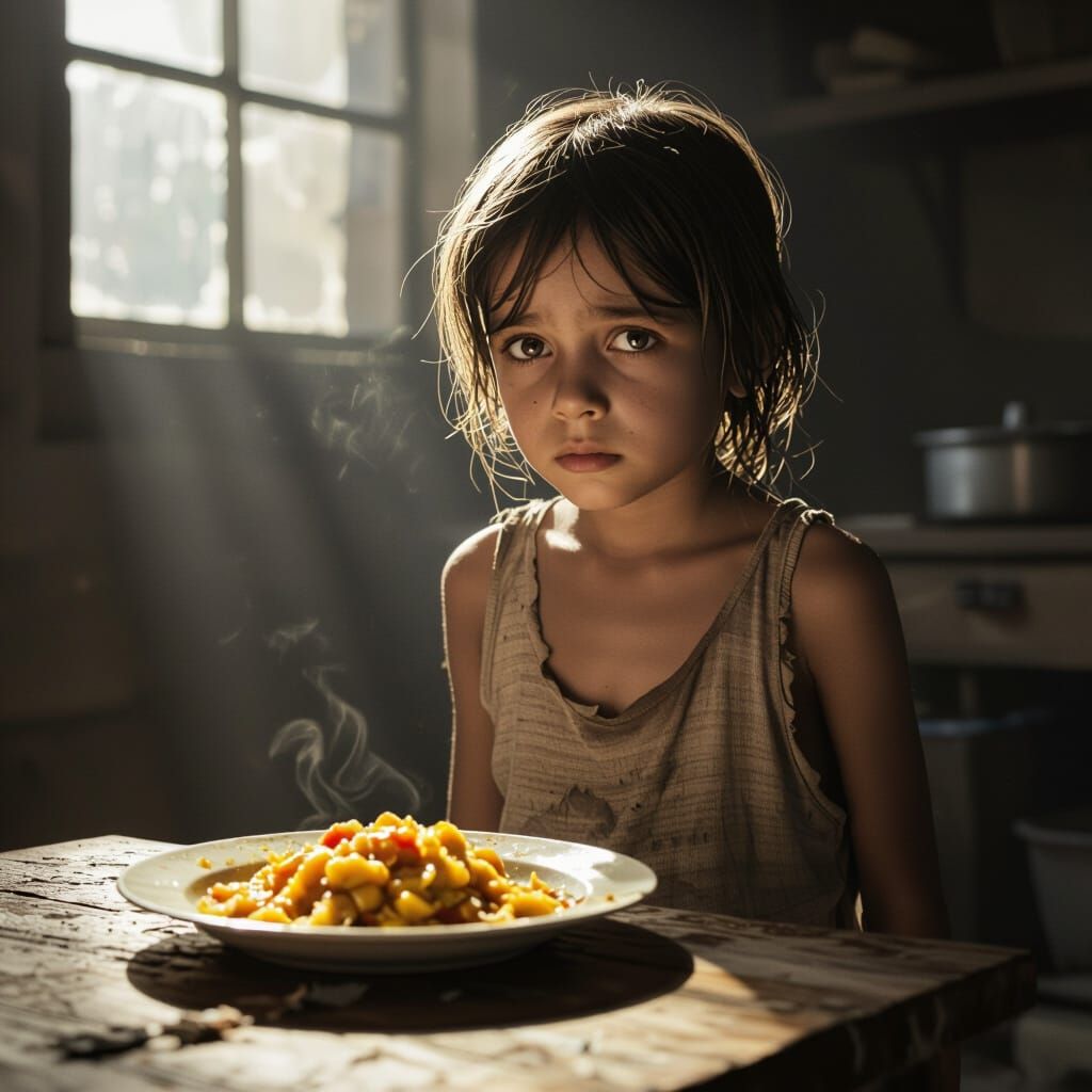 Ultra Realistic Photo of Hopeful Child with Dramatic Lightin...