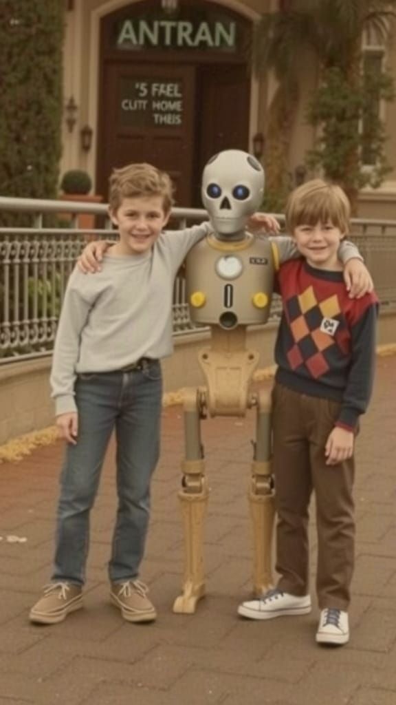 Nostalgic Family Moment with Retro Robot