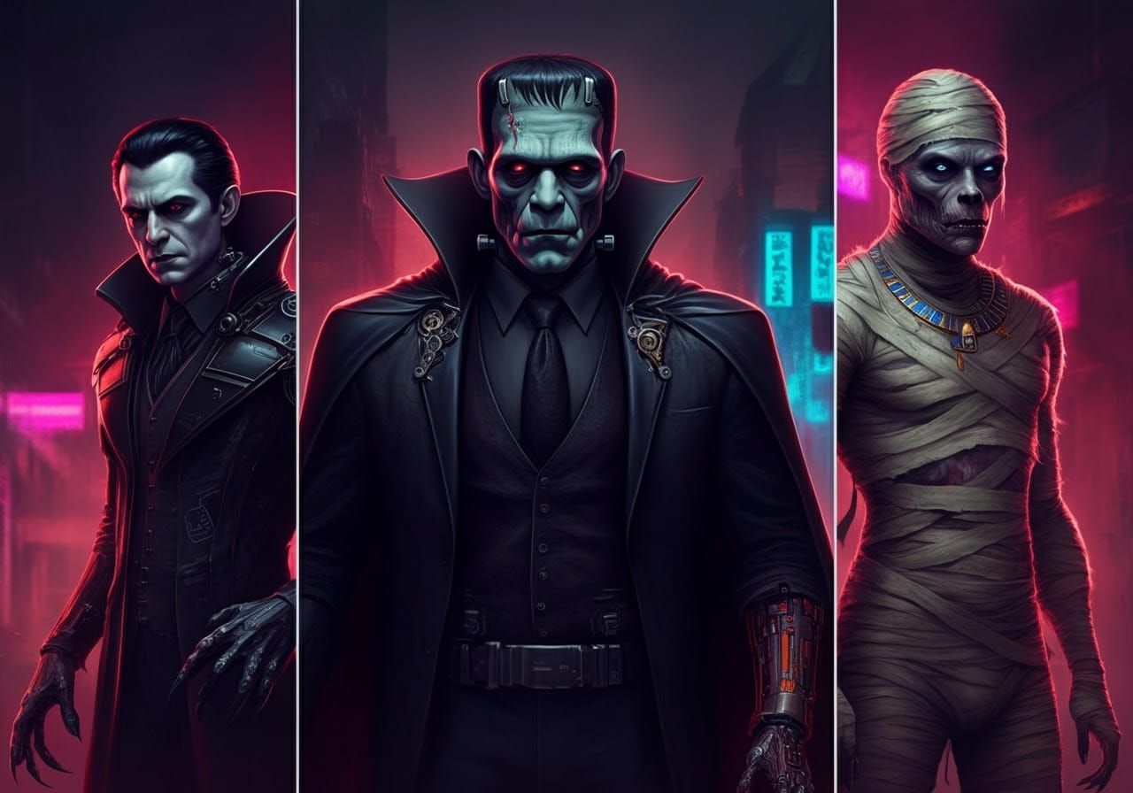 Cyberpunk Monsters: Dracula, Frankenstein, Mummy, Werewolf