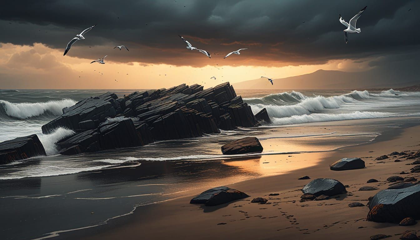 Gloomy Autumn Seashore in Moody Digital Painting Style