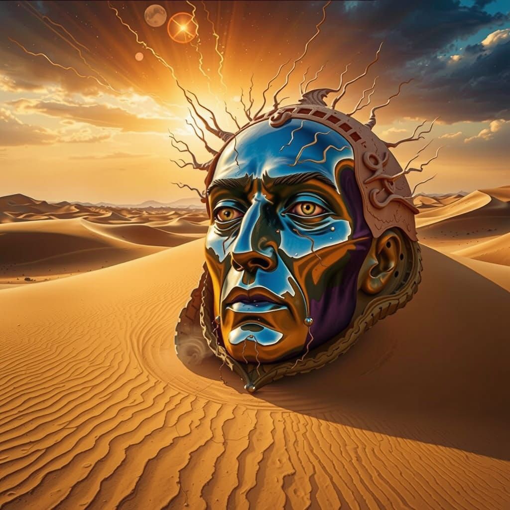 Surreal Desert Landscape with Sand Dunes