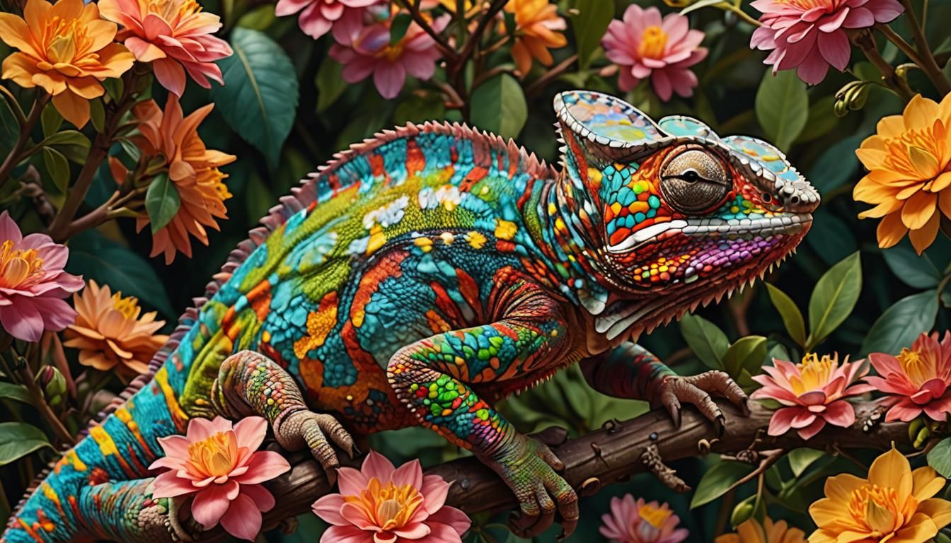 Chameleon Camouflage: A Macro Photograph of Vibrant Scales