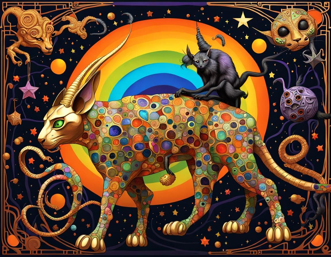 Halloween Animals in Klimt Style Art Nouveau