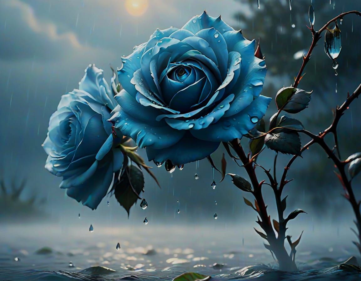 Majestic Blue Rose in Vibrant Digital Art Style