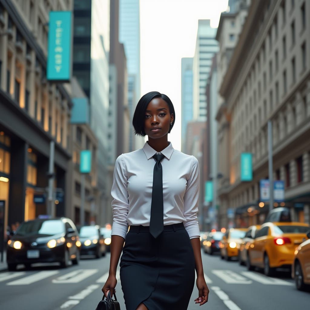 African American Woman in Business District