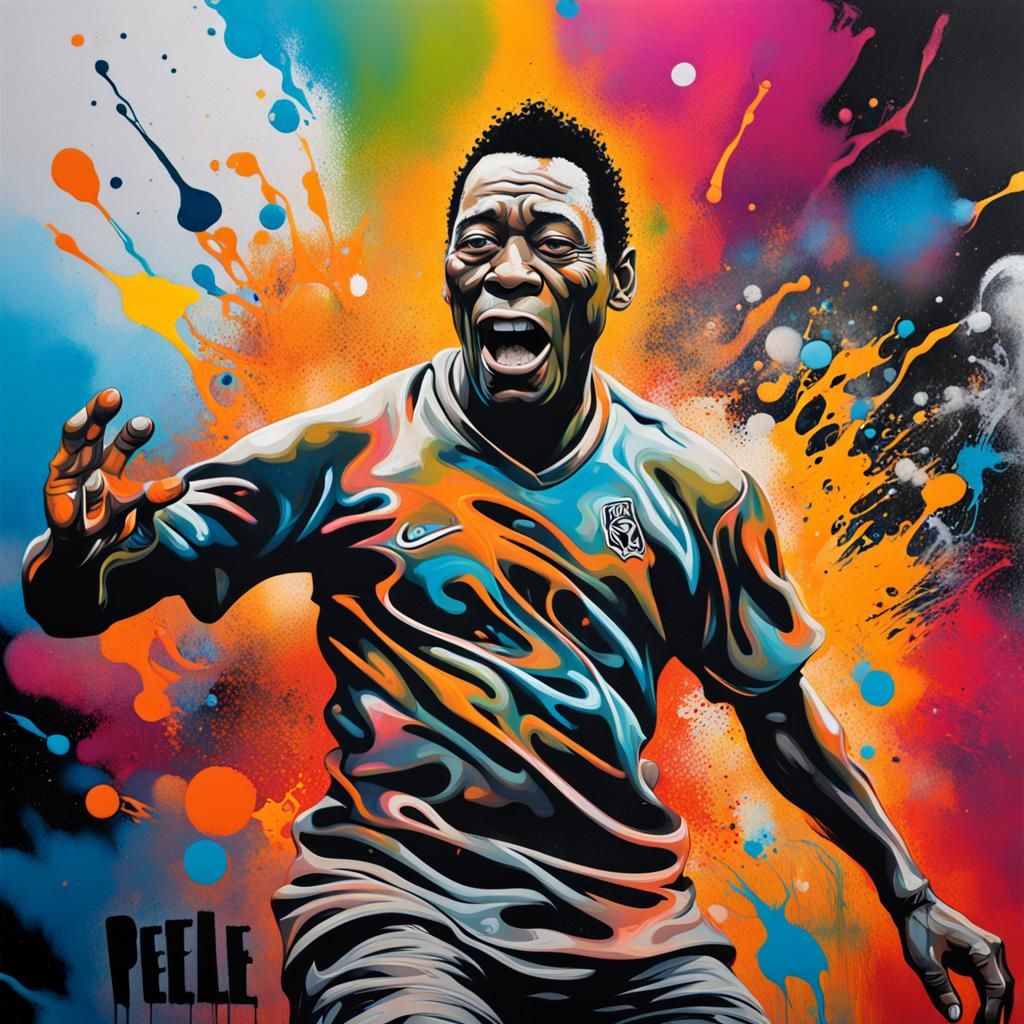 Pele in Colorful Graffiti Street Art