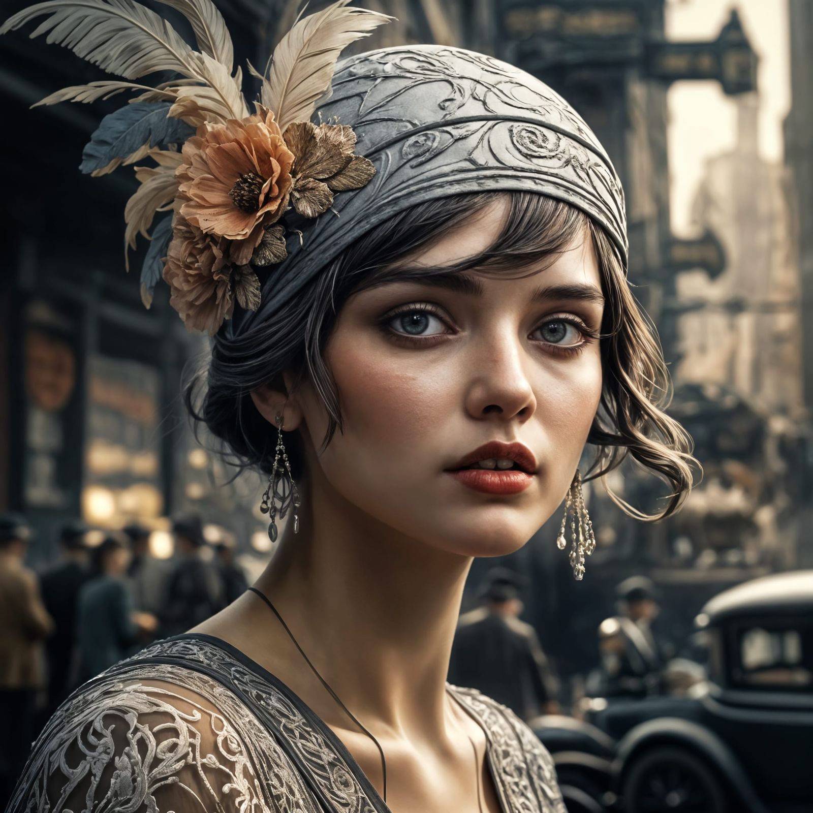 Girl in Roaring Twenties Costume: Digital Ink Masterpiece