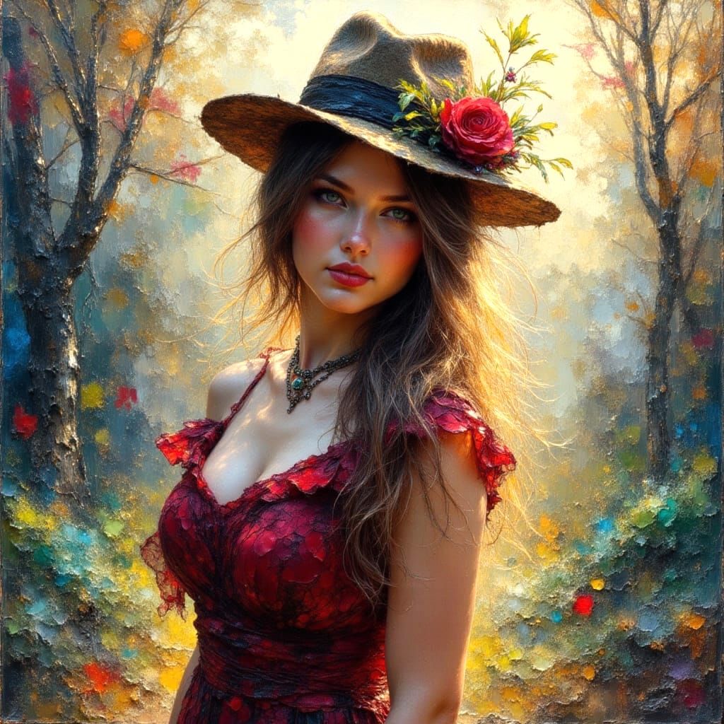 Impressionistic Oil Painting of a Girl in Landscape