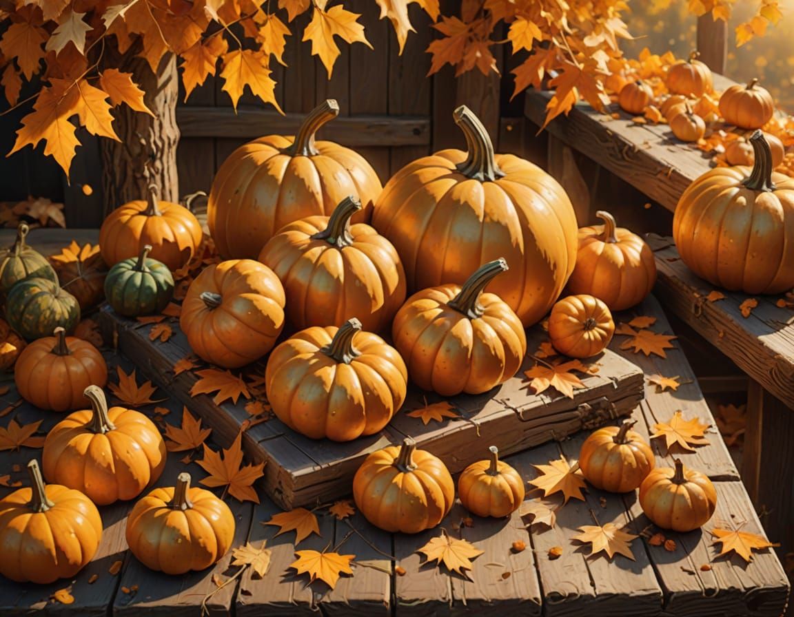 Autumn Harvest Festival Scene on Rustic Wood