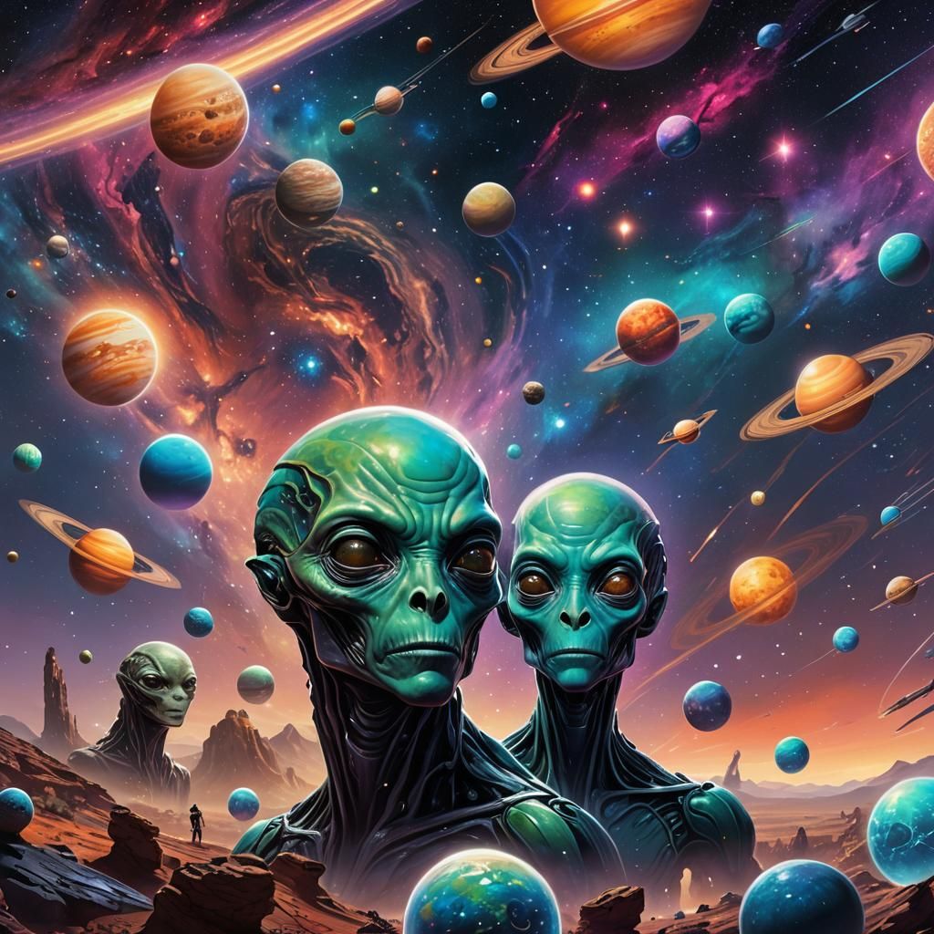 Detailed Alien Portraits Floating in Space