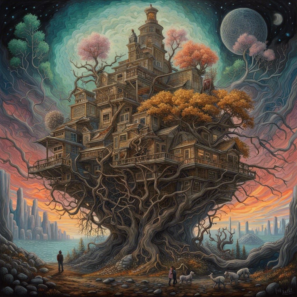 Neo-Feudalist Portland: Dreamy Sci-Fi Painting