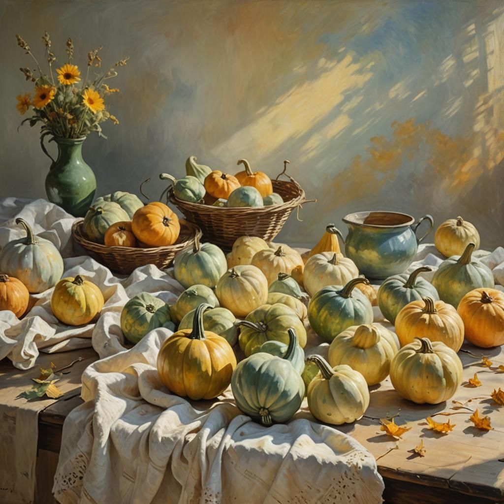 Impressionist Still Life: Gourds in Soft Light