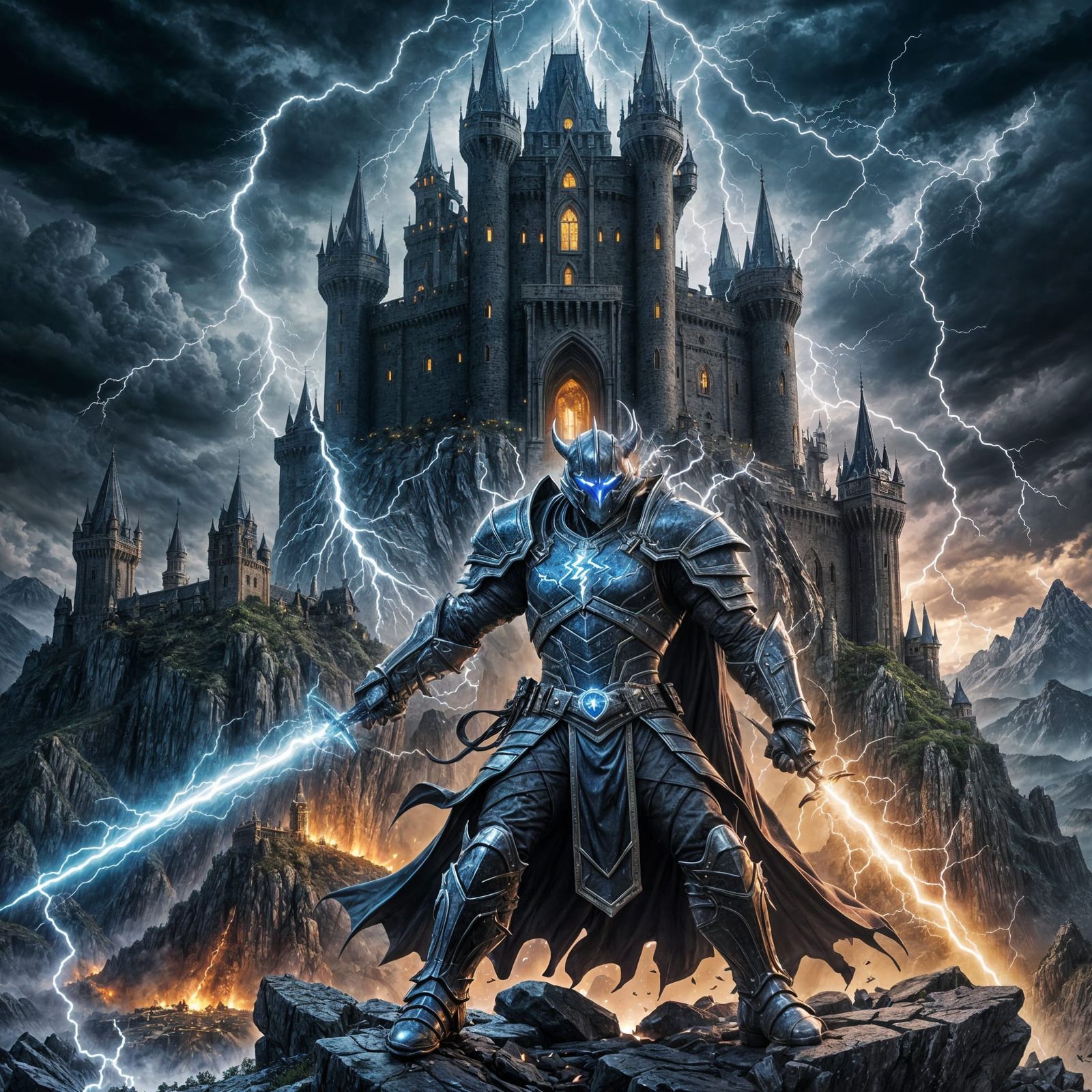 Epic Black Castle Under Lightning Storm