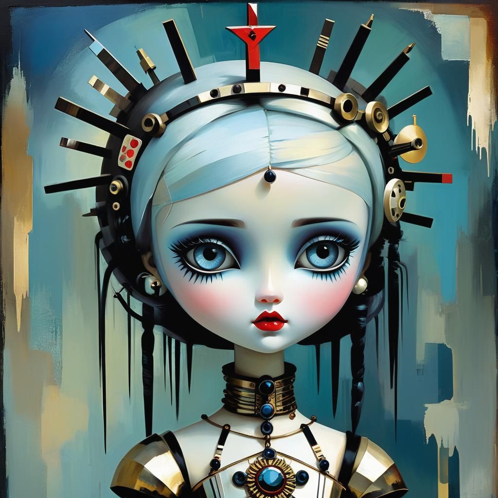 Dystopian Broken Doll in Necropunk Style