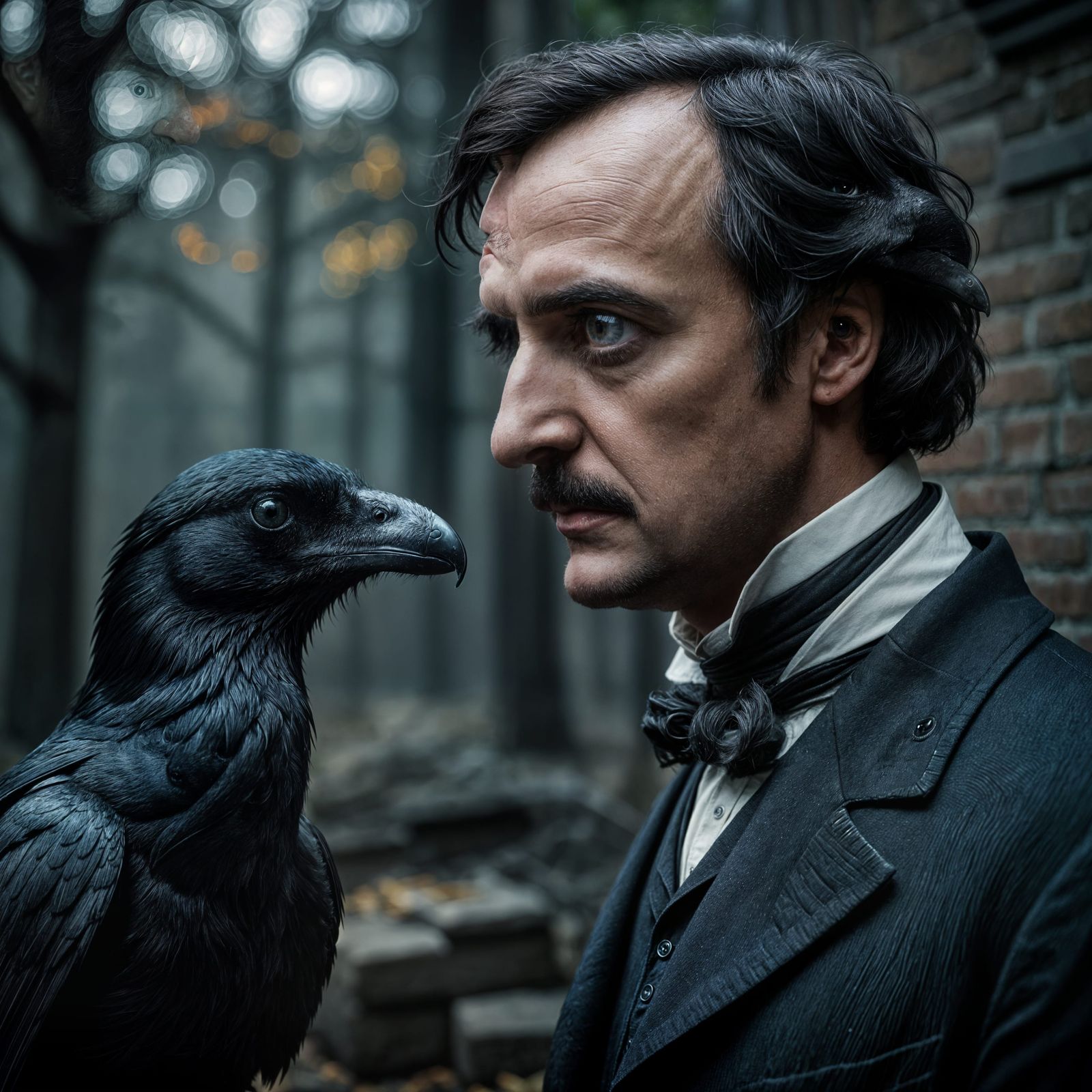 Ethereal Portrait of Edgar Allan Poe and Raven in Cinematic ...