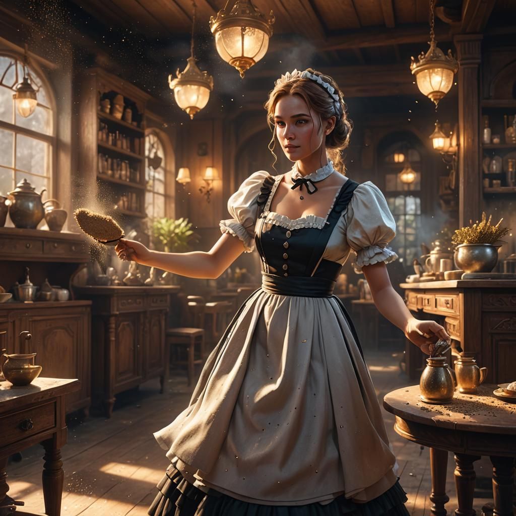 Fantasy Maid Dusting: Detailed Matte Painting