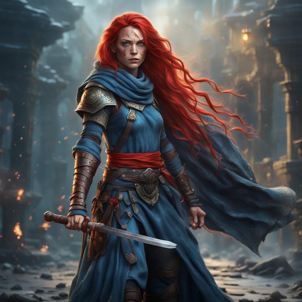 Woman Warrior with Katana: Fantasy Concept Art