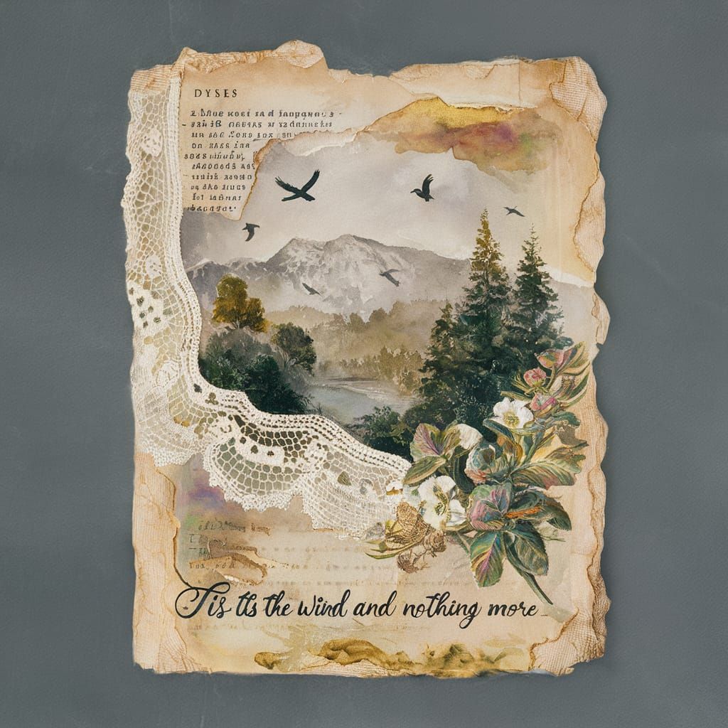 Serene Landscape with Ravens as Watercolor Painting