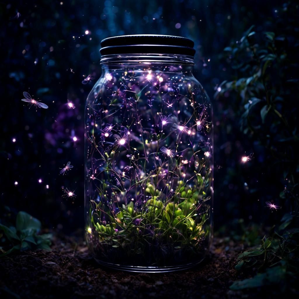 Fireflies in Jar: Mysterious Night Scene