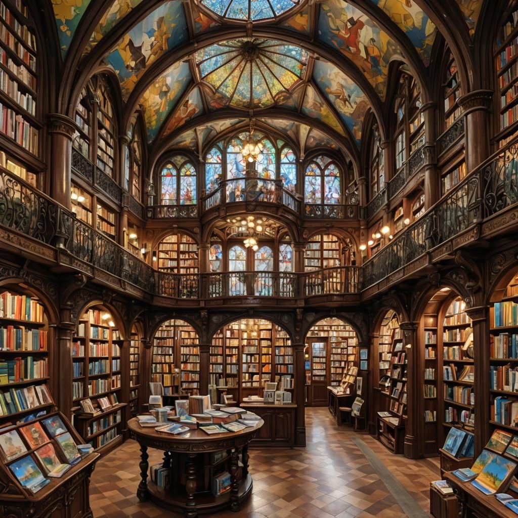 Magnificent Bookshop Interior in Photorealistic Style