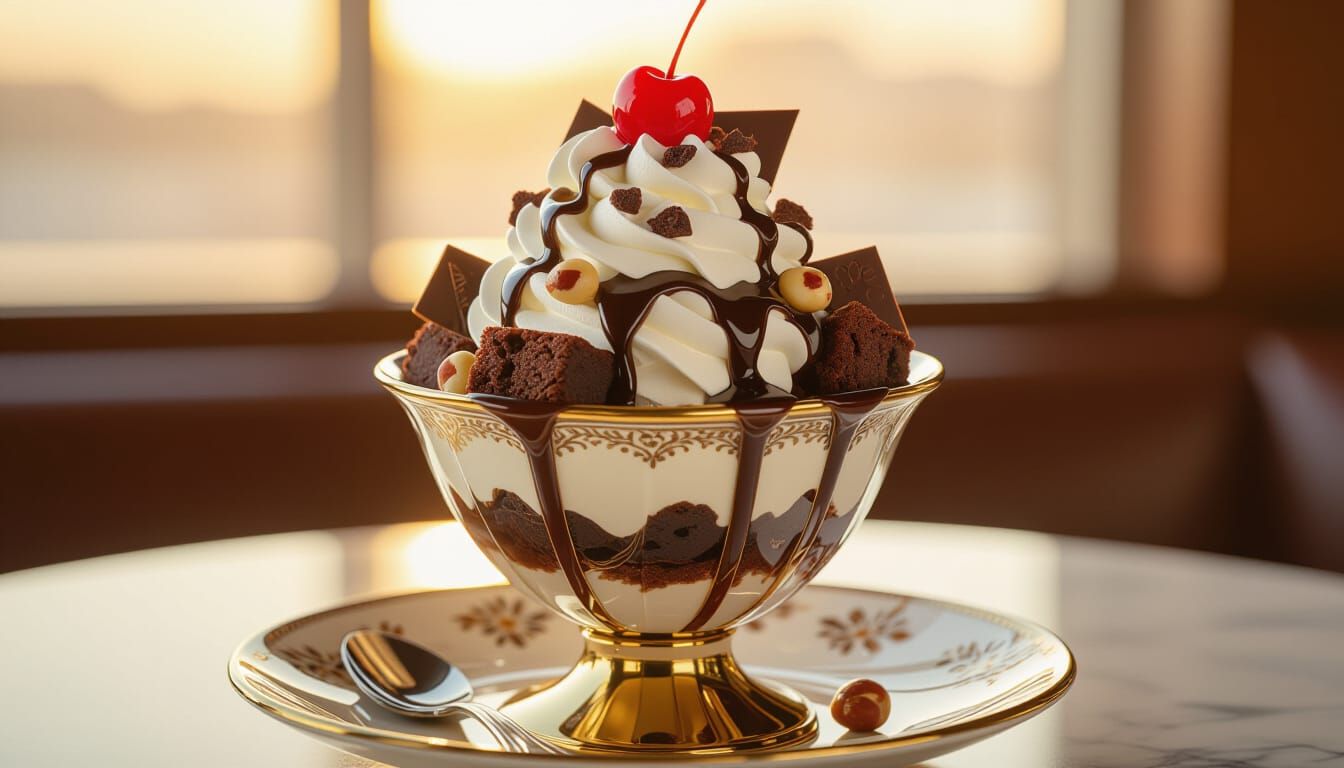 Decadent Chocolate Sundae in Photorealistic Still Life