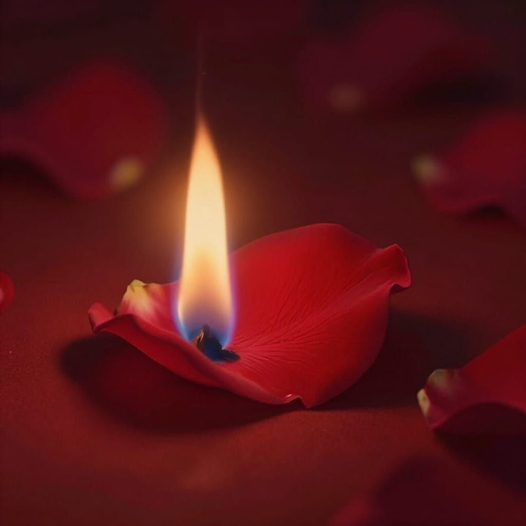 Ethereal Rose Petal Meets Flame on Valentine's Day