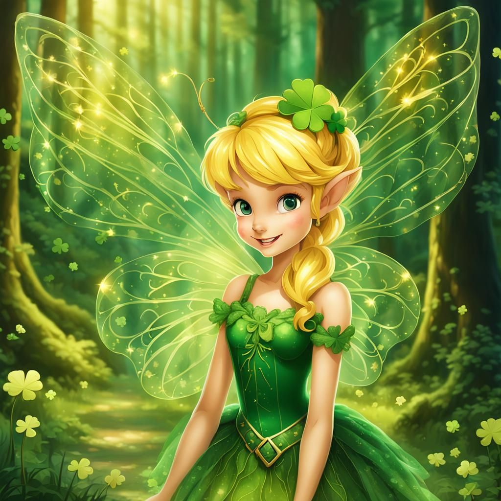 Detailed Tinkerbell with Transparent Wings in Forest