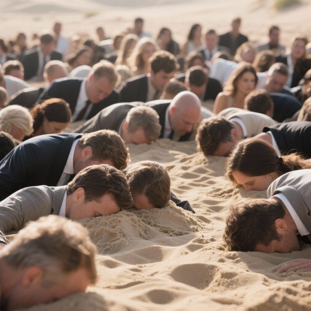 People With Heads in Sand in Sharp Focus