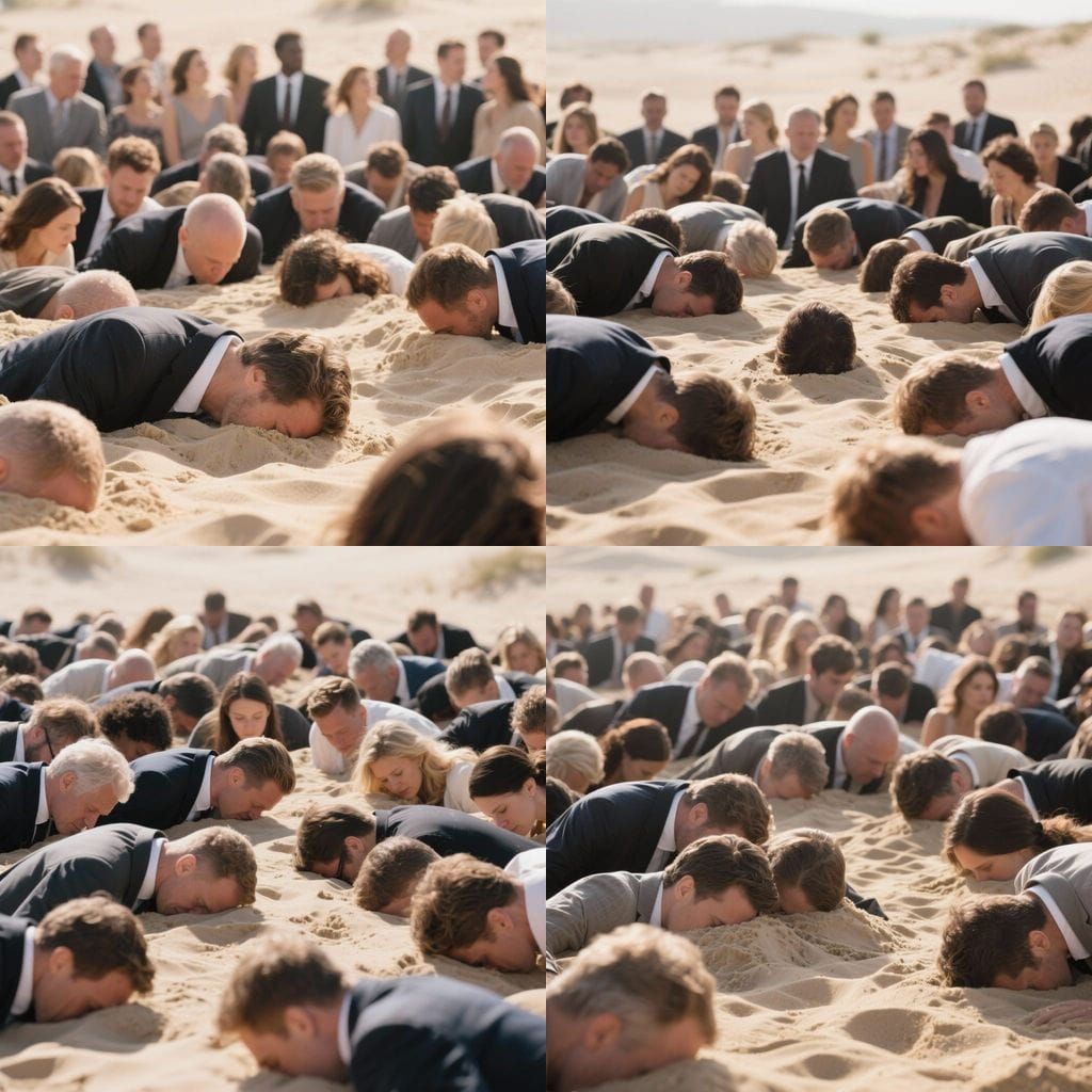 People in Formal Wear With Heads in Sand
