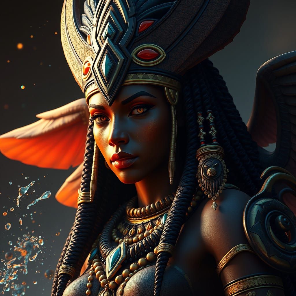 Egyptian Goddess in Vibrant Fantasy Landscape