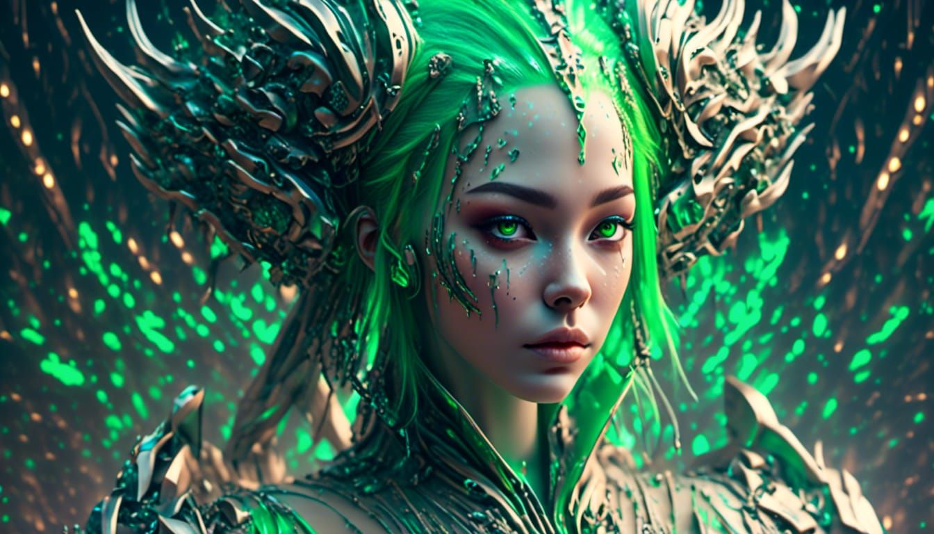 Bioluminescent Ghost Bear Portrait in Matrix Style