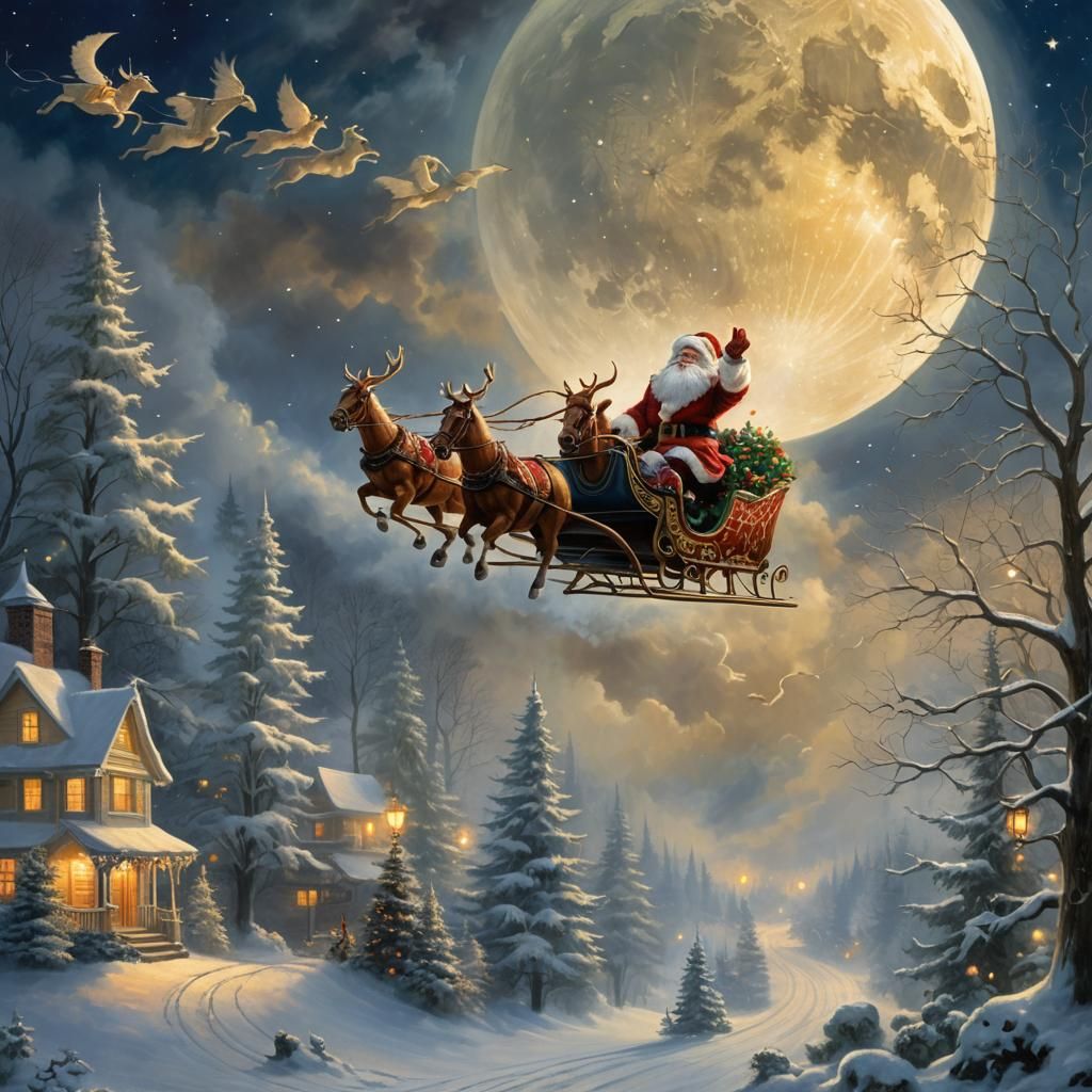 Santa Claus Sleigh Ride to the Moon
