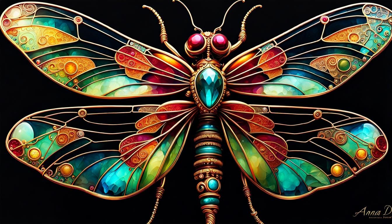 Steampunk Dragonfly in Crystal and Gold