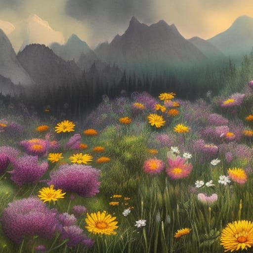 Wildflowers in Black and White Watercolor Style