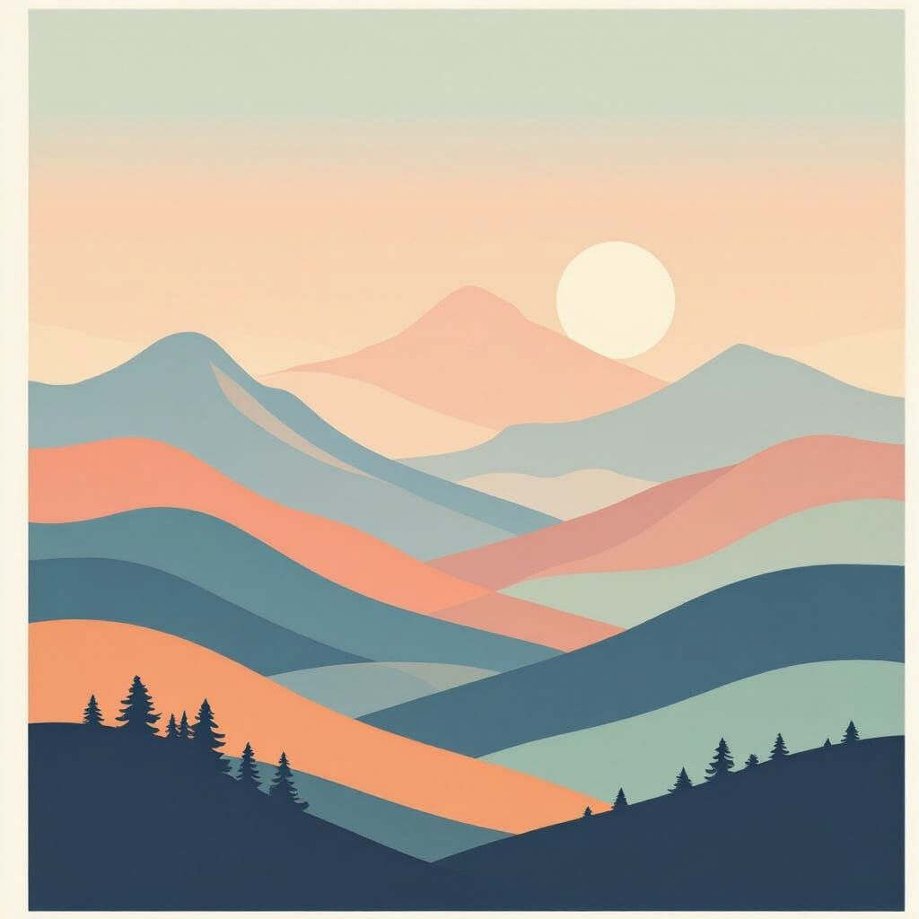 Serene Pastel Mountain Landscape in Vector Art Style