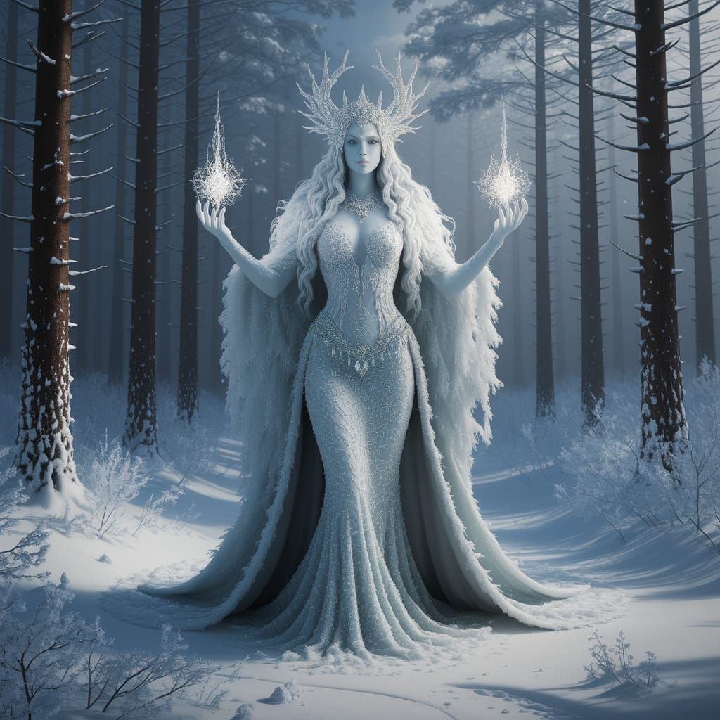 Snow Goddess in Ethereal Forest
