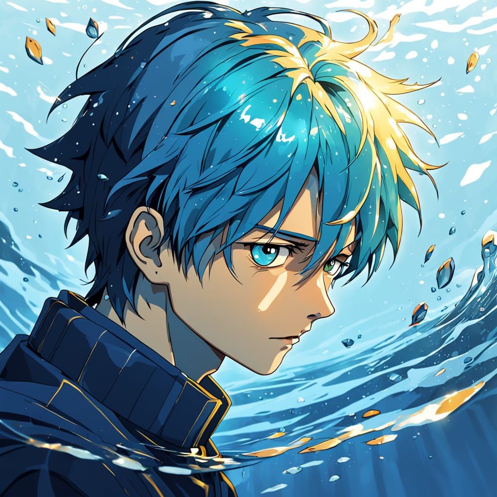 Anime Man Reflecting in River at Sunrise