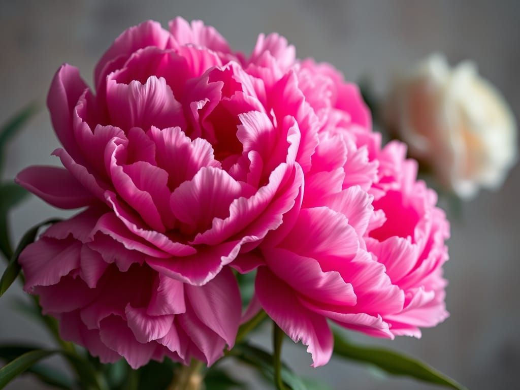 Vibrant Pink Peonies in Full Bloom, Delicate Macro Photograp...
