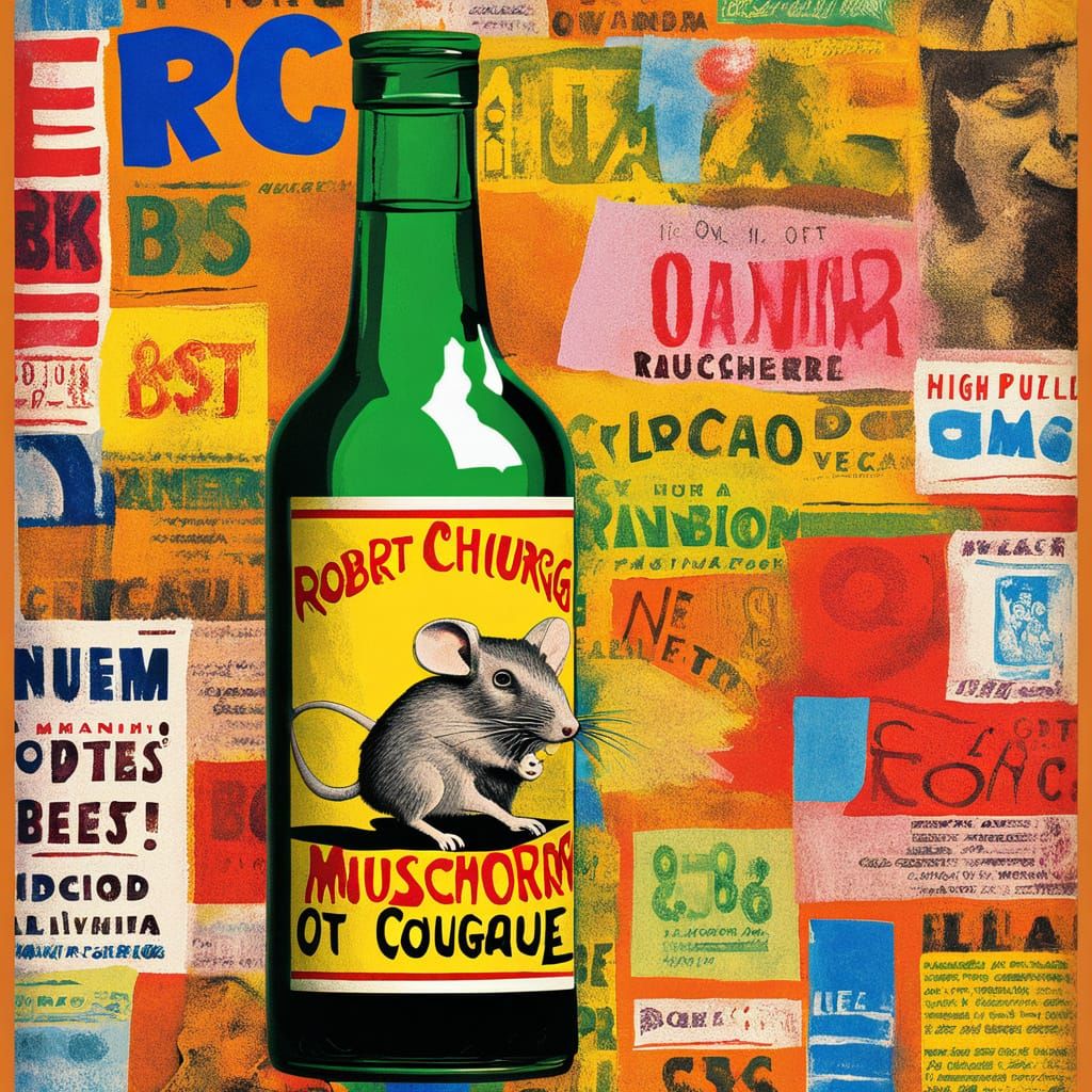 Whimsical Pop Art Bottle of Mouse Courage in Vibrant Colors