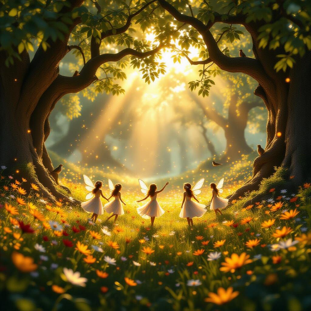 Enchanted Summer Grove with Fairies in Cinematic Style