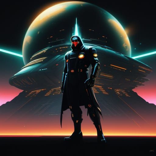 Epic Futuristic Donald Trump in Neon-Lit Space Odyssey