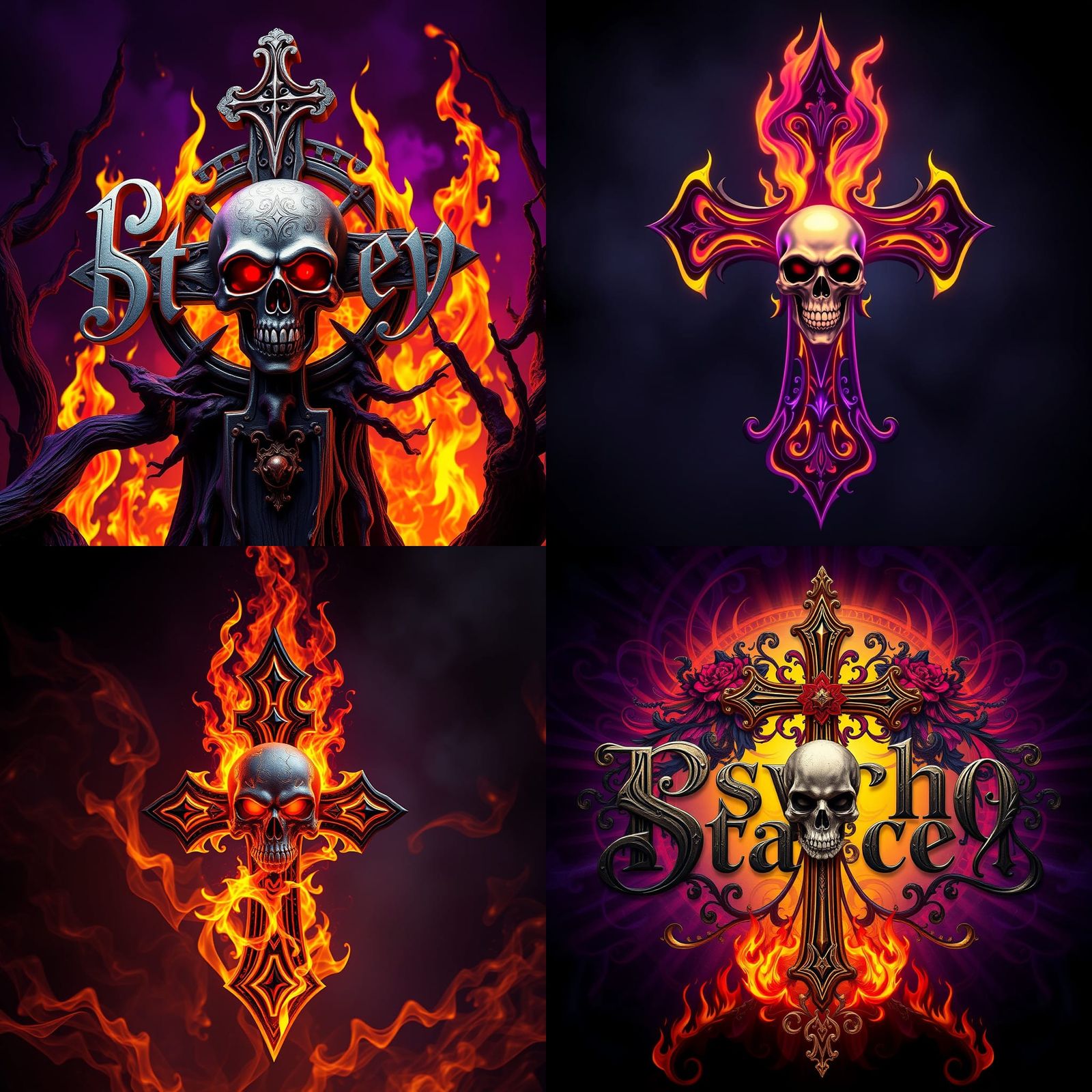 Psycho Stacey Logo with Skull and Flames