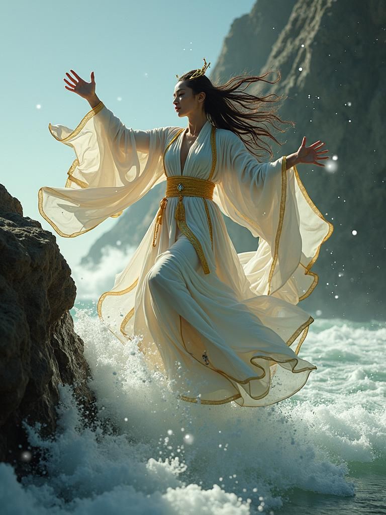 Amaterasu Dancing Above the Sea: Cinematic Lighting