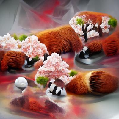 Red Pandas Sniffing Sakura Blossoms
