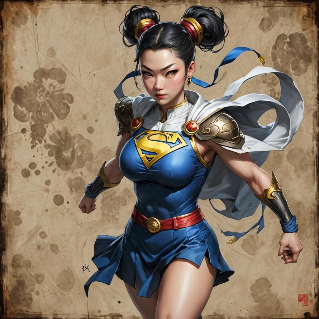 Spongebob as Chun Li: Monochrome Ink Portrait