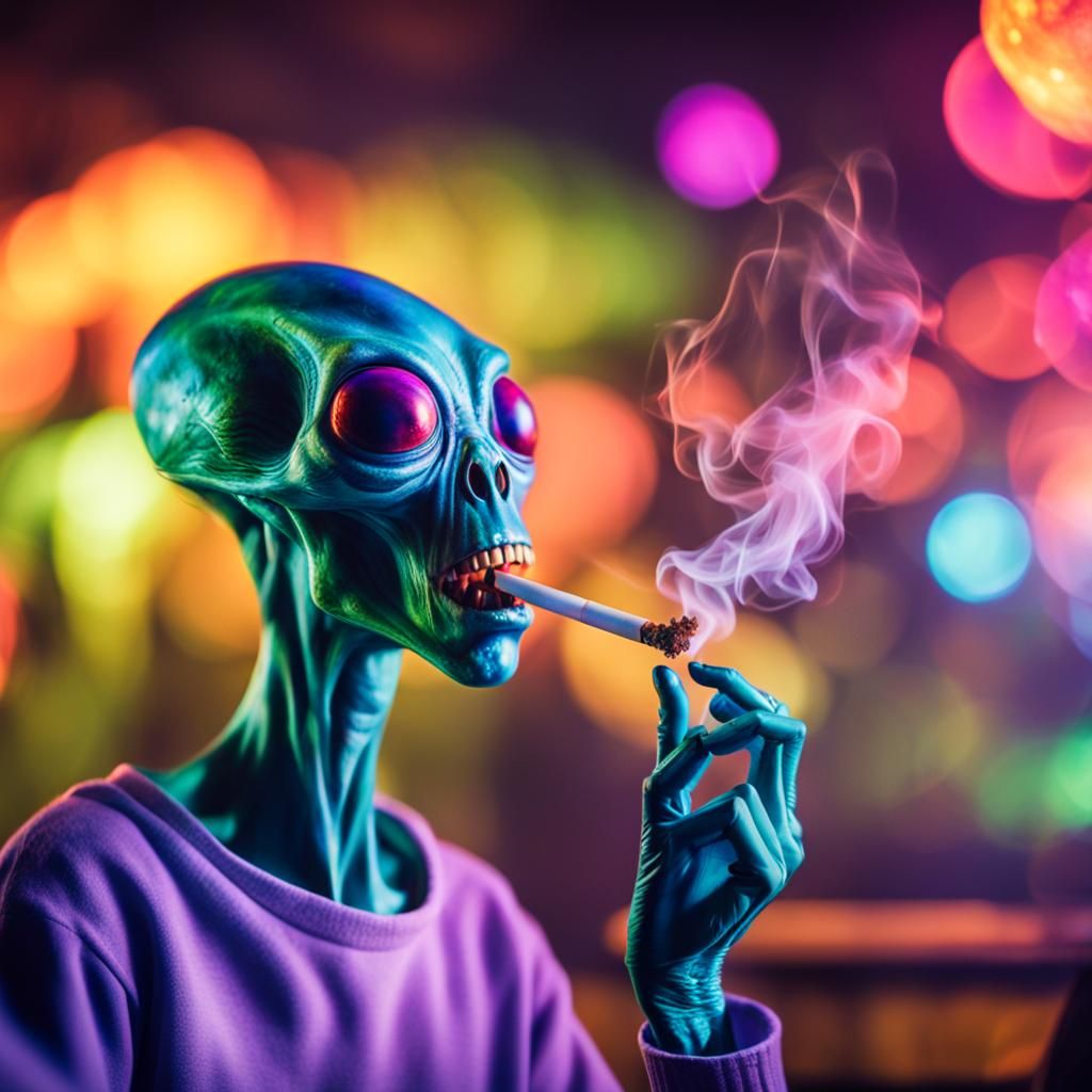 Trippy Alien Smoking Joint in Bokeh Photography