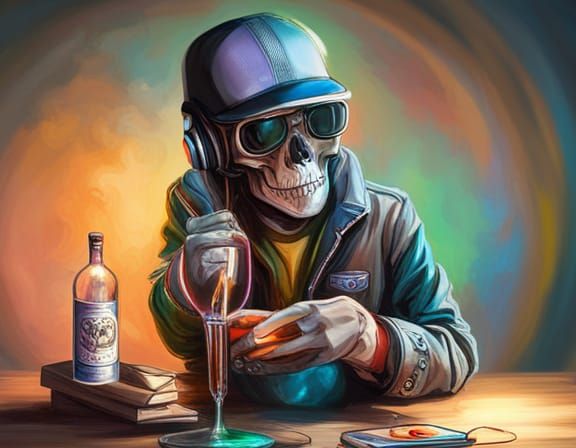 Cute Skeleton DJ in a Bottle